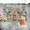 Artoid Mode Rabbit Bunny Blue Porcelain Flowers Bow Easter Doormat, Home Decor Low-Profile Switch Rug Door Mat Floor Mat for Indoor Outdoor 17×29 Inch