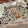 Artoid Mode Rabbit Bunny Blue Porcelain Flowers Bow Easter Doormat, Home Decor Low-Profile Switch Rug Door Mat Floor Mat for Indoor Outdoor 17×29 Inch