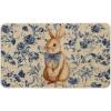 Artoid Mode Rabbit Bunny Blue Porcelain Flowers Bow Easter Doormat, Home Decor Low-Profile Switch Rug Door Mat Floor Mat for Indoor Outdoor 17×29 Inch