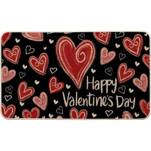 Artoid Mode Black Circle Love Heart Happy Valentines Doormat,Home Decor Low-Profile Door Mat Switch Rug Floor Mat for Indoor Outdoor 17×29 Inch