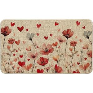 Artoid Mode Flowers Love Heart Valentines Doormat,Home Decor Low-Profile Door Mat Switch Rug Floor Mat for Indoor Outdoor 17×29 Inch