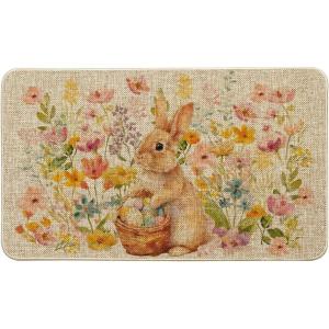 Artoid Mode Rabbit Bunny Eggs Flowers Basket Easter Doormat, Home Decor Low-Profile Switch Rug Door Mat Floor Mat for Indoor Outdoor 17×29 Inch