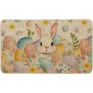 Artoid Mode Rabbit Bunny Eggs Leaves Flowers Easter Doormat, Home Decor Low-Profile Switch Rug Door Mat Floor Mat for Indoor Outdoor 17×29 Inch