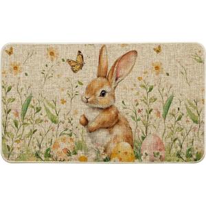 Artoid Mode Rabbit Daisy Bunny Eggs Butterfly Easter Doormat, Home Decor Low-Profile Switch Rug Door Mat Floor Mat for Indoor Outdoor 17×29 Inch