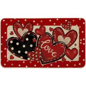 Artoid Mode Red Dot Heart Love Valentines Doormat,Home Decor Low-Profile Door Mat Switch Rug Floor Mat for Indoor Outdoor 17×29 Inch