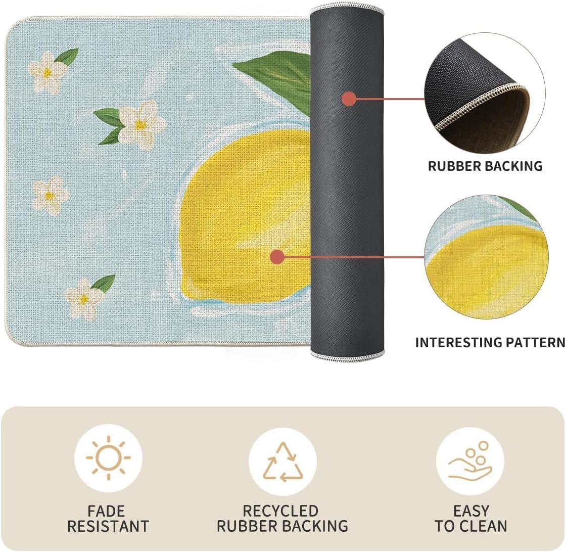 image:imageArtoid Mode Blue Lemons Flowers Summer Kitchen Mats Set of 2 Seasonal Sports Home Decor LowProfile Kitchen Rugs for Floor 17x29 and 17x47 InchBlue