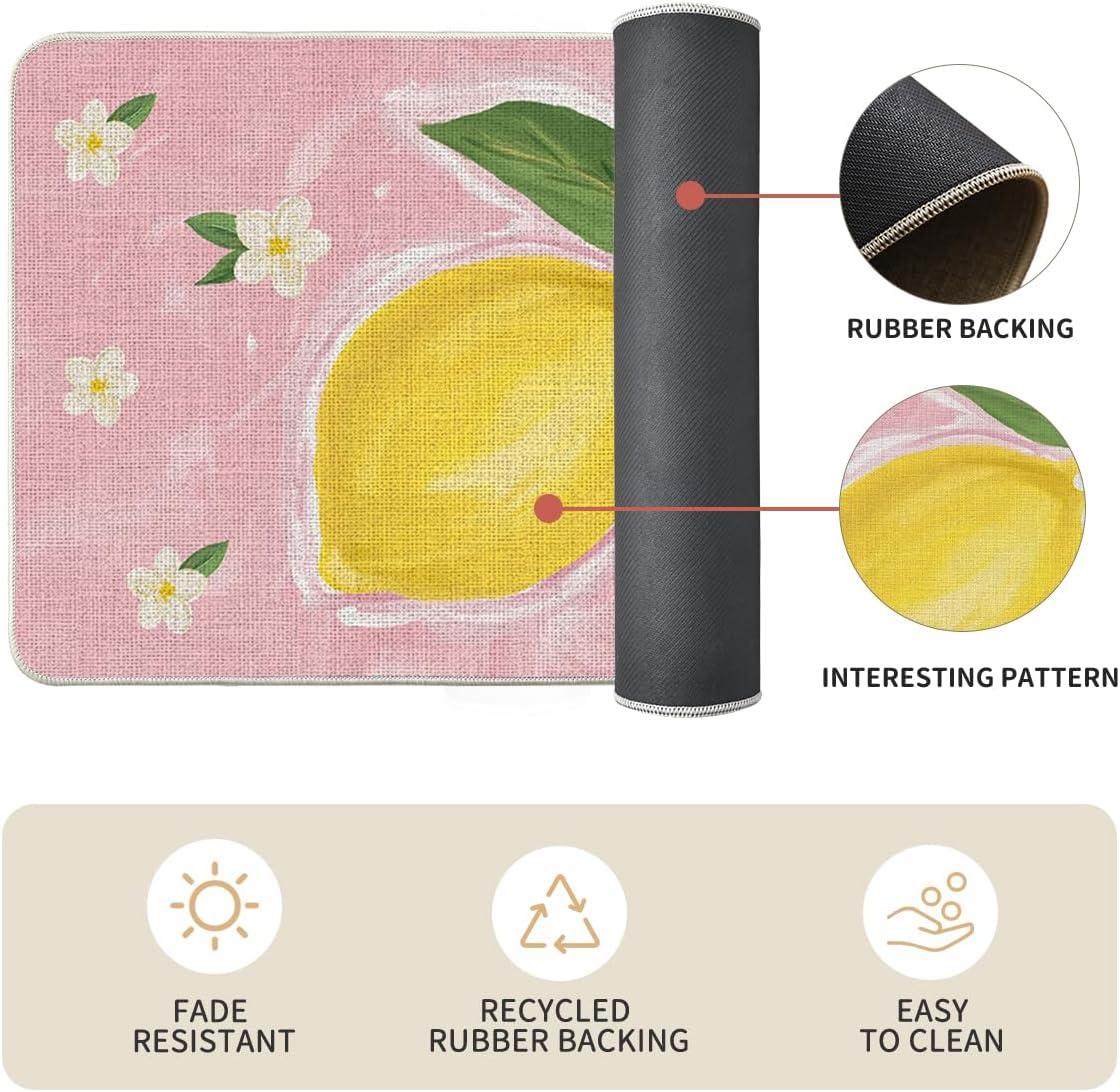 image:imageArtoid Mode Blue Lemons Flowers Summer Kitchen Mats Set of 2 Seasonal Sports Home Decor LowProfile Kitchen Rugs for Floor 17x29 and 17x47 InchPink