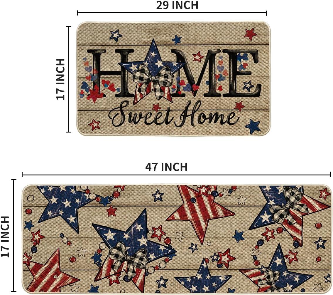 image:imageArtoid Mode Home Sweet Home Stars Beads 4TH of July Patriotic Kitchen Mats Set of 2 Memorial Day Home Decor Kitchen Rugs for Floor 17x29 and 17x47 Inch