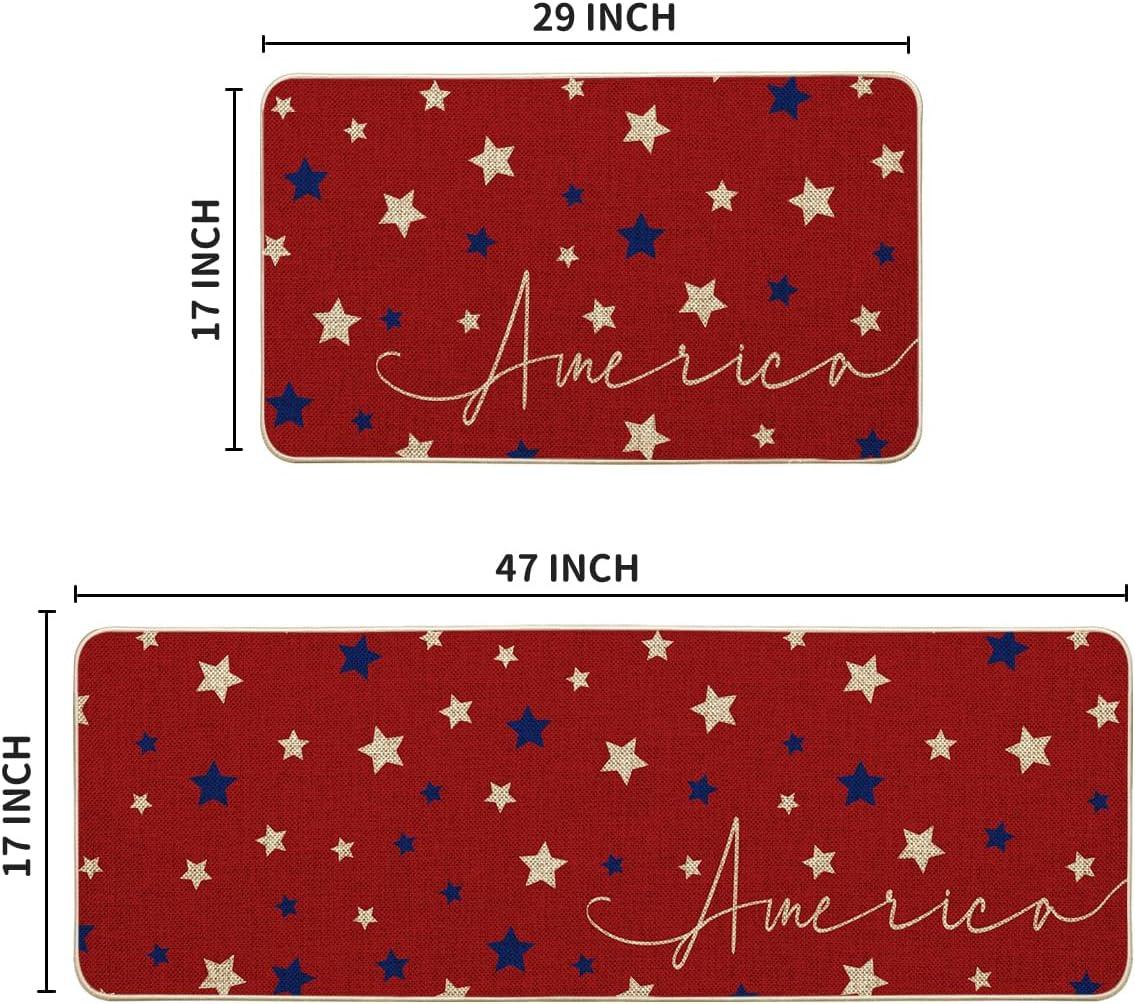 image:imageArtoid Mode Red Stars 4th of July Kitchen Mats Set of 2 Home Decor Patriotic Liberty LowProfile Kitchen Rugs for Floor 17x29 and 17x47 Inch