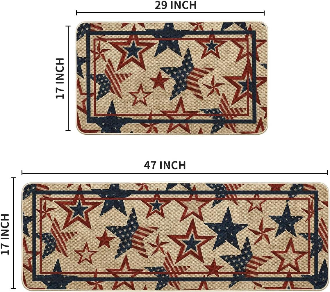 image:imageArtoid Mode Stars Independence Day Patriotic 4th of July Kitchen Mats Set of 2 Memorial Day Home Decor Kitchen Rugs for Floor 17x29 and 17x47 Inch