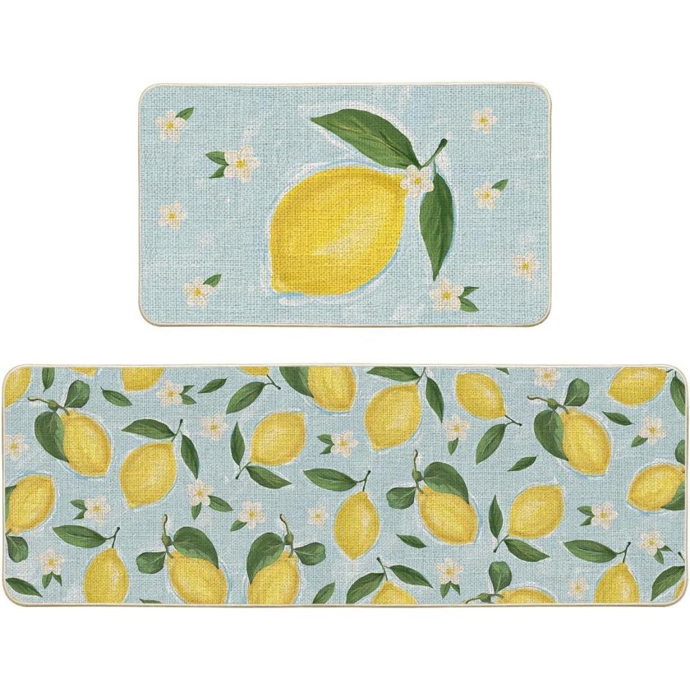 image:imageArtoid Mode Blue Lemons Flowers Summer Kitchen Mats Set of 2 Seasonal Sports Home Decor LowProfile Kitchen Rugs for Floor 17x29 and 17x47 InchBlue