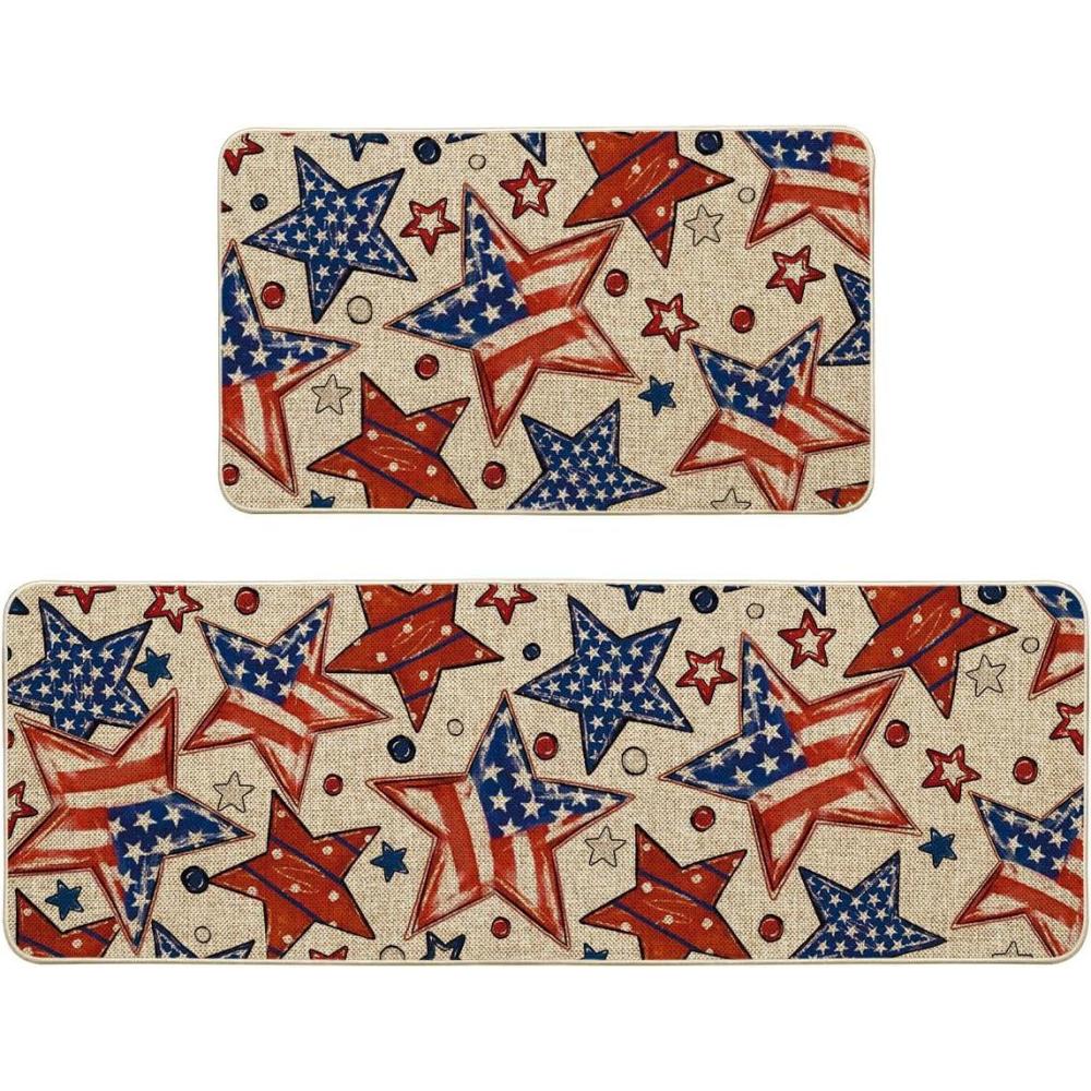 image:imageArtoid Mode Multicolor Beads Stars America 4TH of July Patriotic Kitchen Mats Set of 2 Memorial Day Home Decor Kitchen Rugs for Floor  17x29 and 17x47 Inch