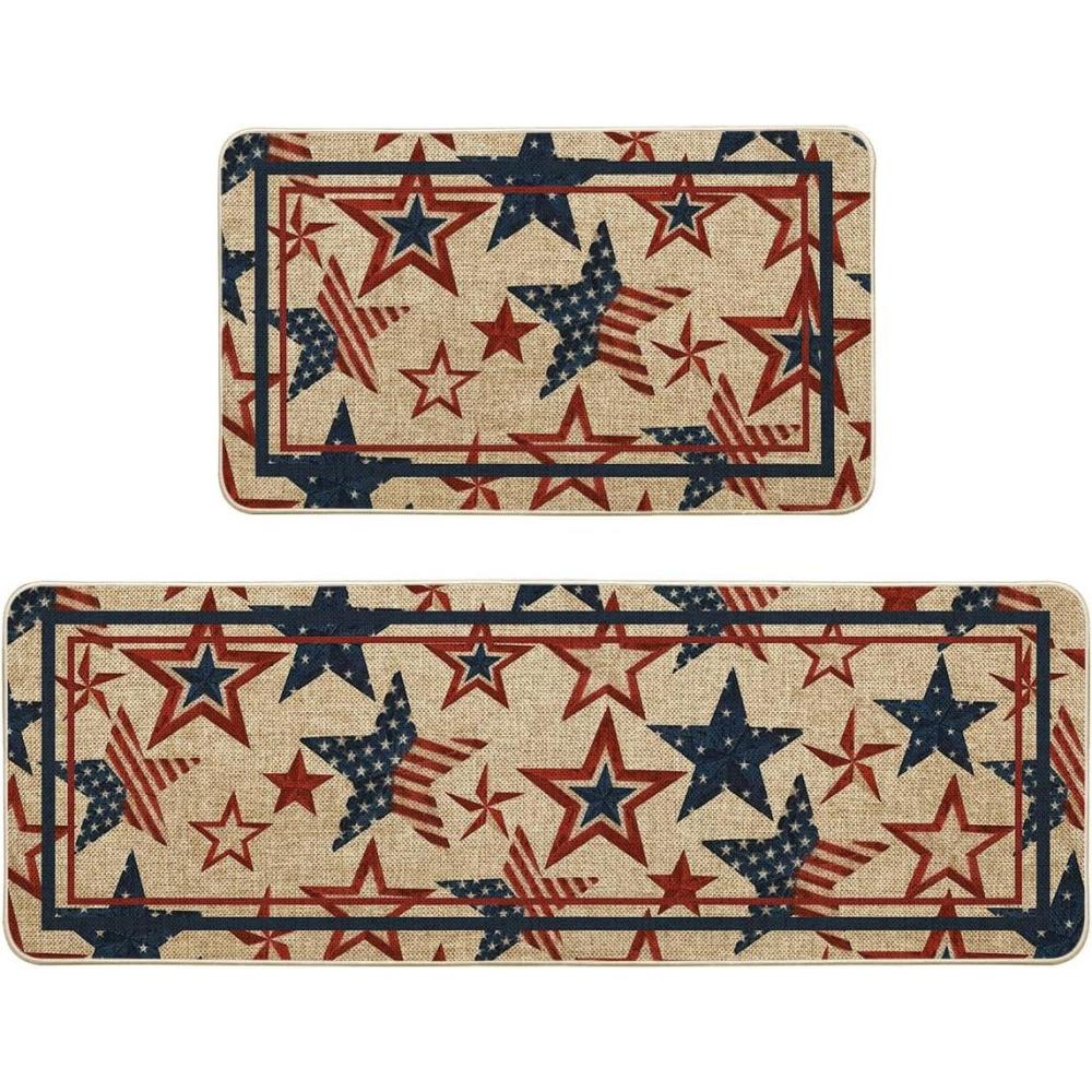 image:imageArtoid Mode Stars Independence Day Patriotic 4th of July Kitchen Mats Set of 2 Memorial Day Home Decor Kitchen Rugs for Floor  17x29 and 17x47 Inch