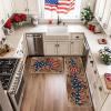 Artoid Mode American Flag Stars Patriotic 4th of July Kitchen Mats Set of 2, Home Independence Day Memorial Day Decor Kitchen Rugs for Floor – 17×29 and 17×47 Inch(Brown)