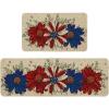 Artoid Mode Floral Eucalyptus Flowers 4TH of July Patriotic Kitchen Mats Set of 2, Memorial Day Home Decor Kitchen Rugs for Floor – 17×29 and 17×47 Inch
