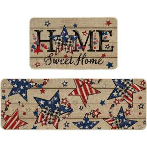 Artoid Mode Home Sweet Home Stars Beads 4TH of July Patriotic Kitchen Mats Set of 2, Memorial Day Home Decor Kitchen Rugs for Floor – 17×29 and 17×47 Inch
