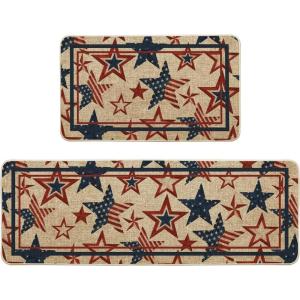 Artoid Mode Stars Independence Day Patriotic 4th of July Kitchen Mats Set of 2, Memorial Day Home Decor Kitchen Rugs for Floor – 17×29 and 17×47 Inch