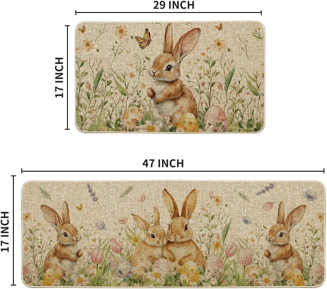 image:imageArtoid Mode Rabbit Bunny Tulip Flowers Easter Kitchen Mats Set of 2 Spring Home Decor LowProfile Kitchen Rugs for Floor 17x29 and 17x47 Inch