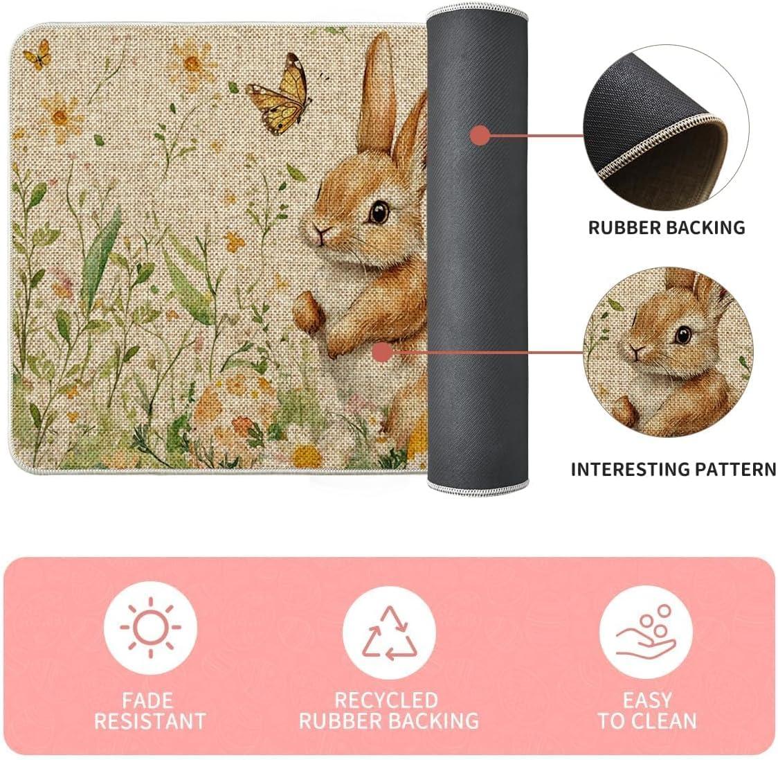 image:imageArtoid Mode Rabbit Bunny Tulip Flowers Easter Kitchen Mats Set of 2 Spring Home Decor LowProfile Kitchen Rugs for Floor 17x29 and 17x47 Inch