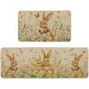 Artoid Mode Rabbit Bunny Tulip Flowers Easter Kitchen Mats Set of 2, Spring Home Decor Low-Profile Kitchen Rugs for Floor – 17×29 and 17×47 Inch
