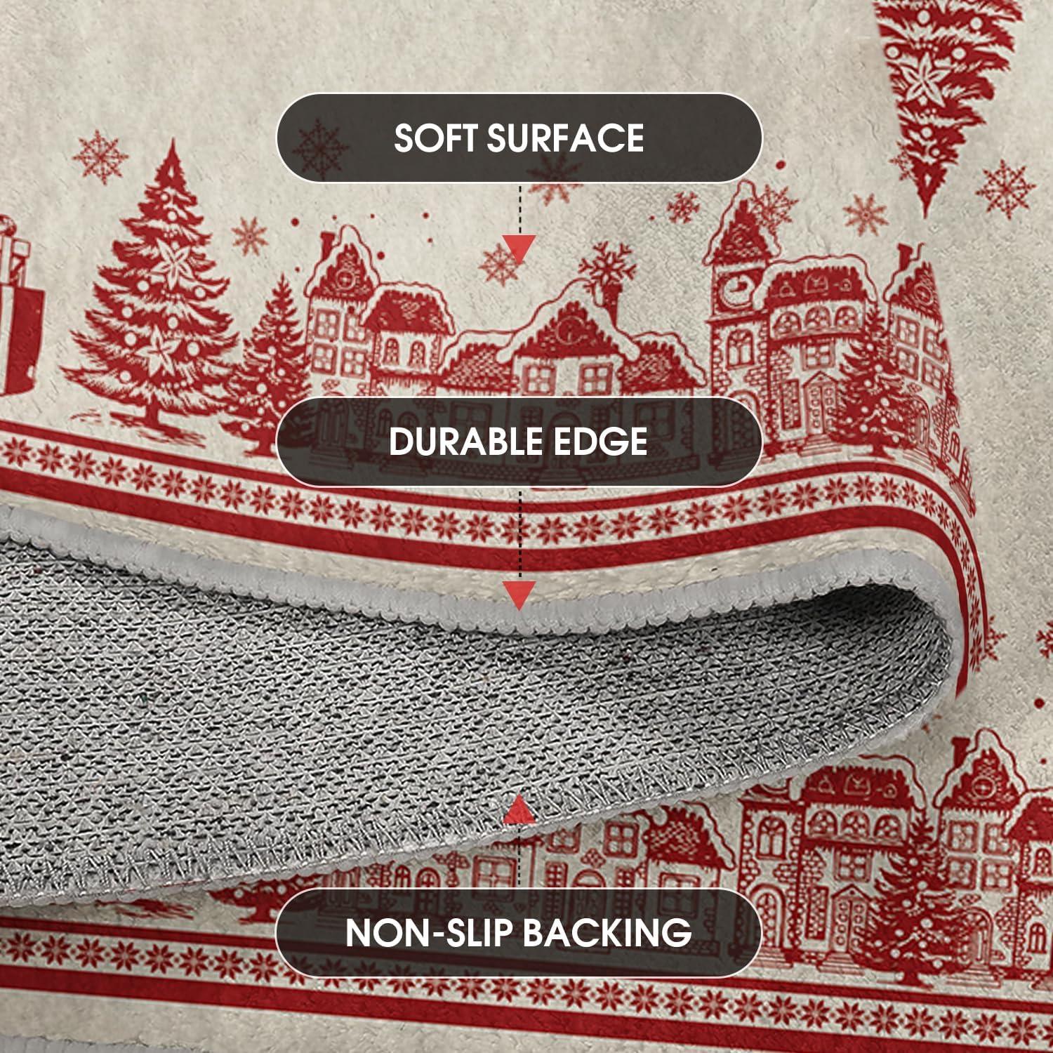 image:imageArtoid Mode Beige House Xmas Tree Christmas Runner Rug Winter Home Decor LowProfile NonSlip Washable Carpet Runner for Hallways Kitchen Laundry Bedroom Bathroom 2x6 FeetBeige