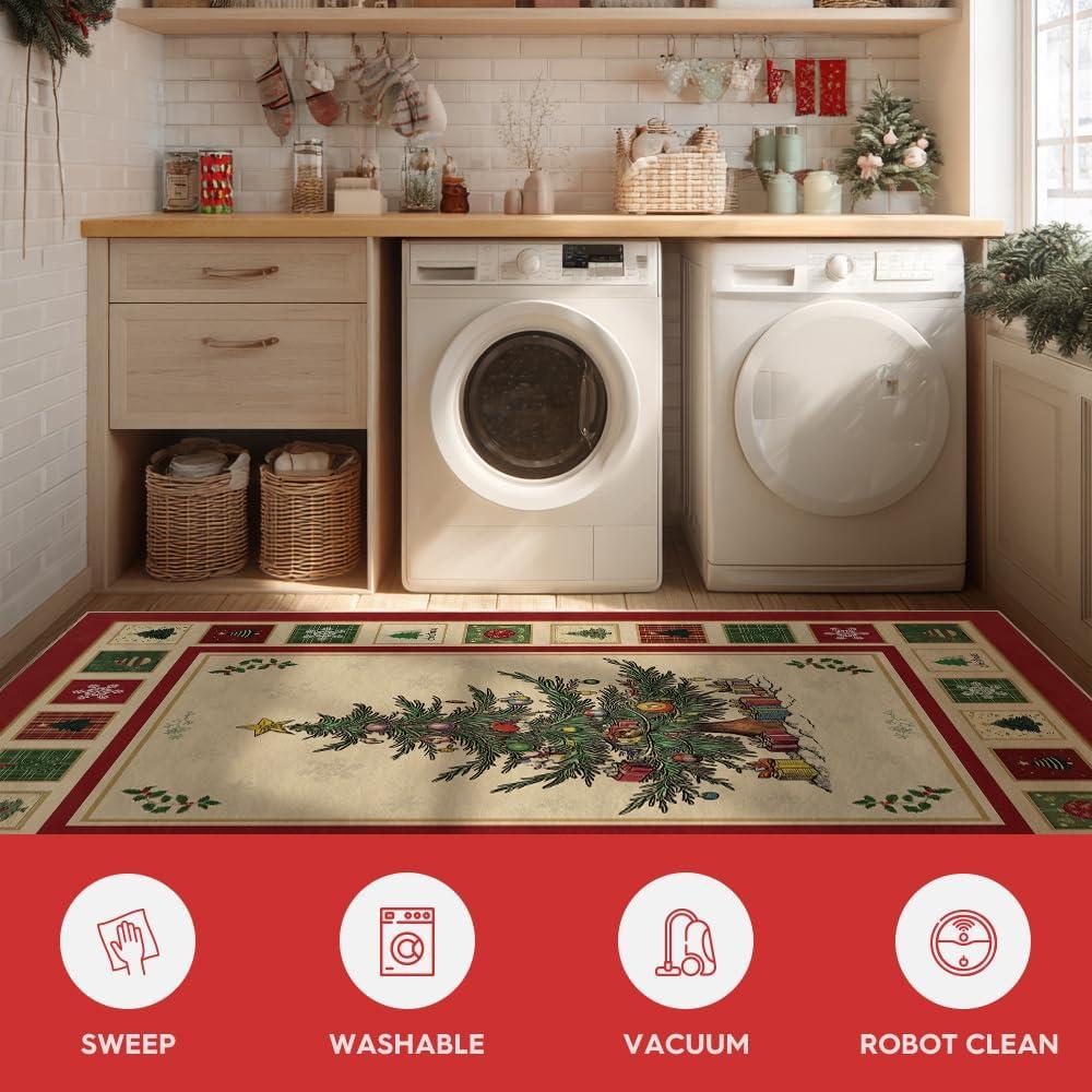 image:imageArtoid Mode Beige Xmas Tree Merry Christmas Area Rug Winter Home Decor LowProfile NonSlip Washable Large Rug for Living Room Bedroom Farmhouse Dining Room Kids Playroom 5x7 FeetBeige