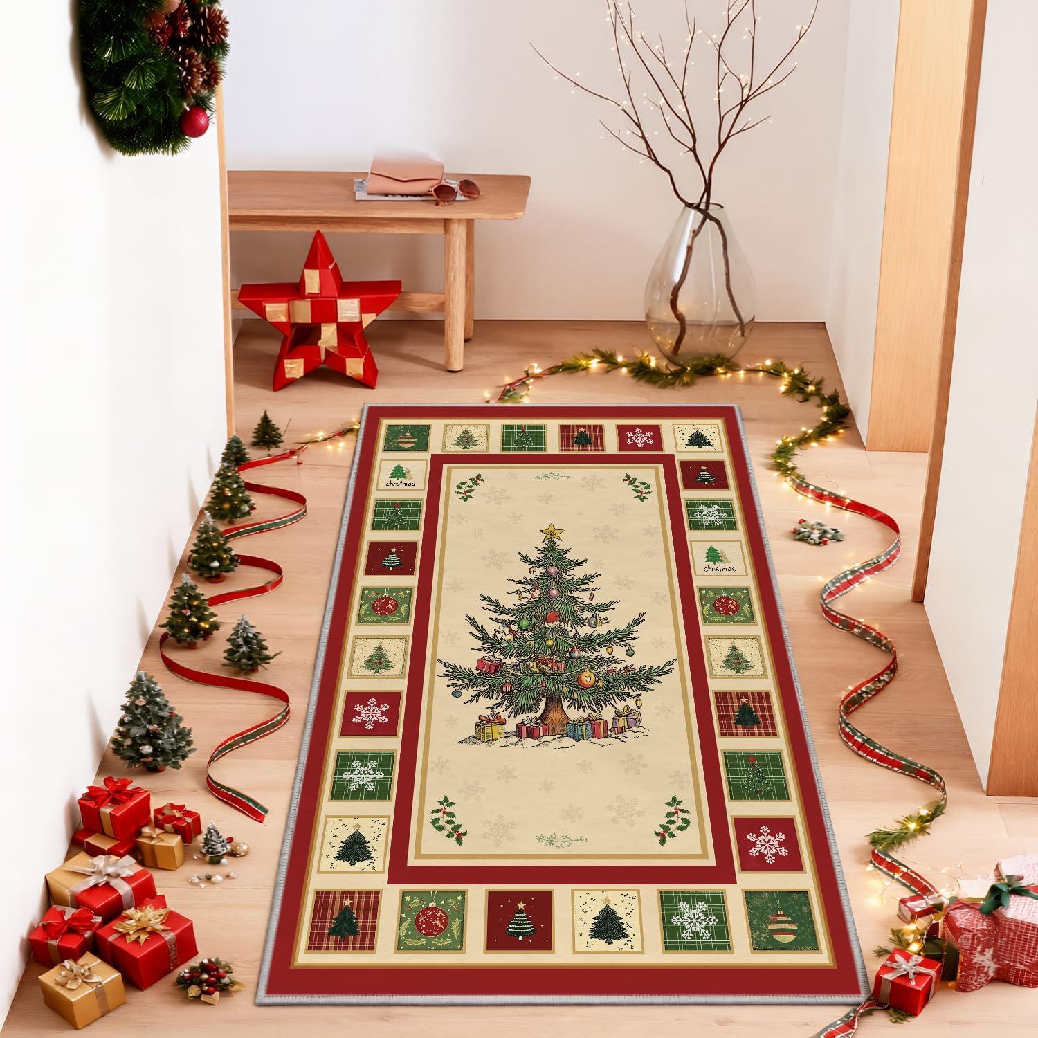 image:imageArtoid Mode Beige Xmas Tree Merry Christmas Area Rug Winter Home Decor LowProfile NonSlip Washable Large Rug for Living Room Bedroom Farmhouse Dining Room Kids Playroom 5x7 FeetBeige