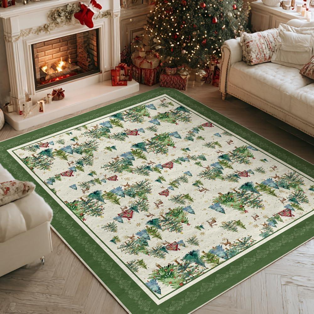 image:imageArtoid Mode Green Pine Tree House Christmas Door Mat Winter Home Decor LowProfile NonSlip Washable Throw Rug for Kitchen Entryway Front Door Bedroom Bathroom 2x3 FeetGreen