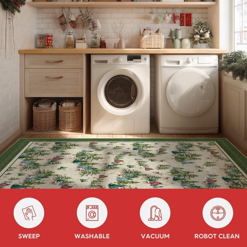 image:imageArtoid Mode Green Pine Tree House Christmas Door Mat Winter Home Decor LowProfile NonSlip Washable Throw Rug for Kitchen Entryway Front Door Bedroom Bathroom 2x3 FeetGreen
