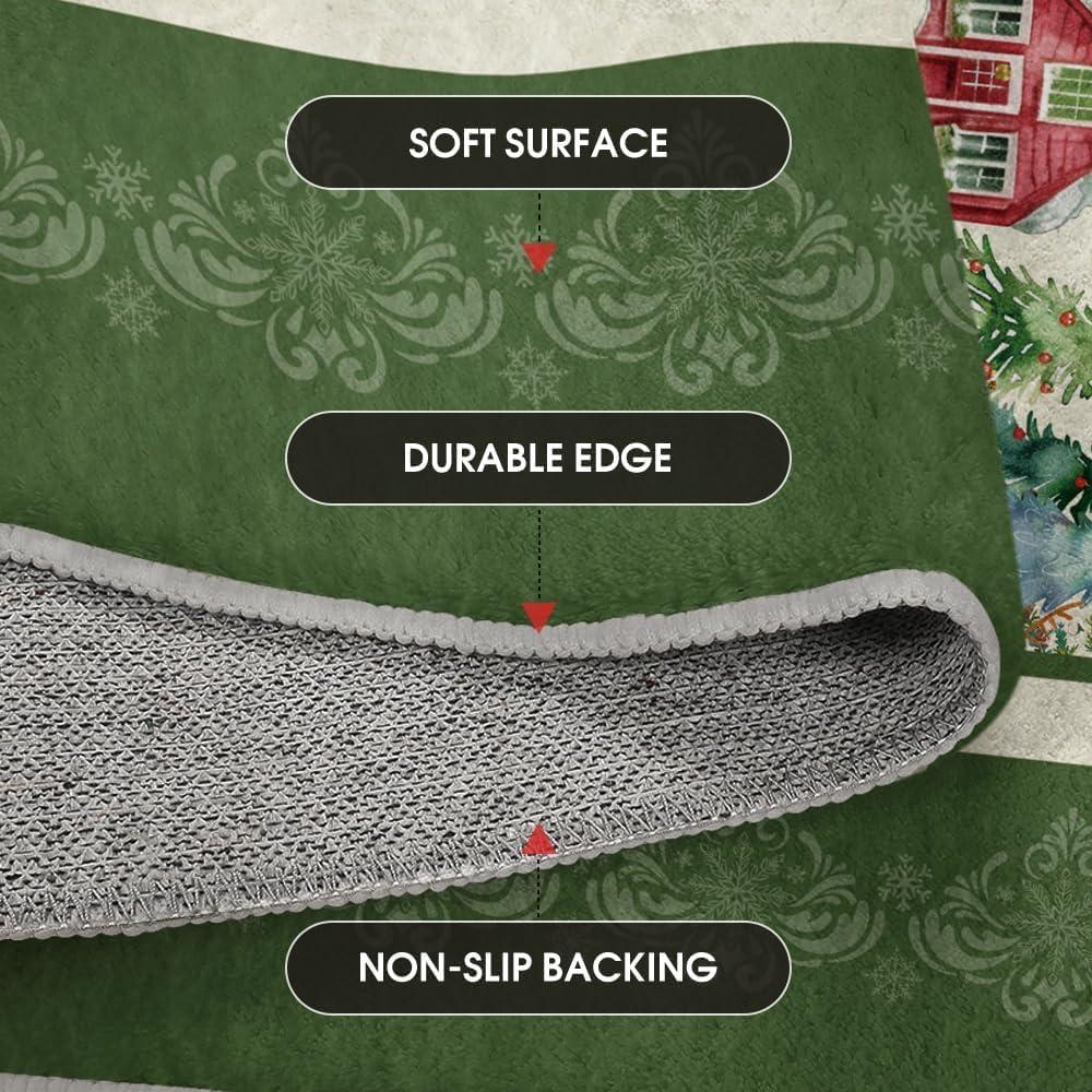 image:imageArtoid Mode Green Pine Tree House Christmas Door Mat Winter Home Decor LowProfile NonSlip Washable Throw Rug for Kitchen Entryway Front Door Bedroom Bathroom 2x3 FeetGreen