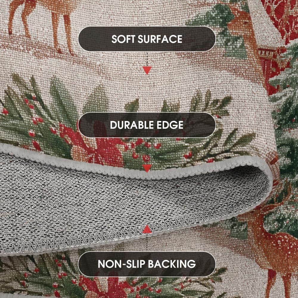 image:imageArtoid Mode Red Pine Tree Deer Christmas Door Mat Winter Home Decor LowProfile NonSlip Washable Throw Rug for Kitchen Entryway Front Door Bedroom Bathroom 2x3 FeetRed