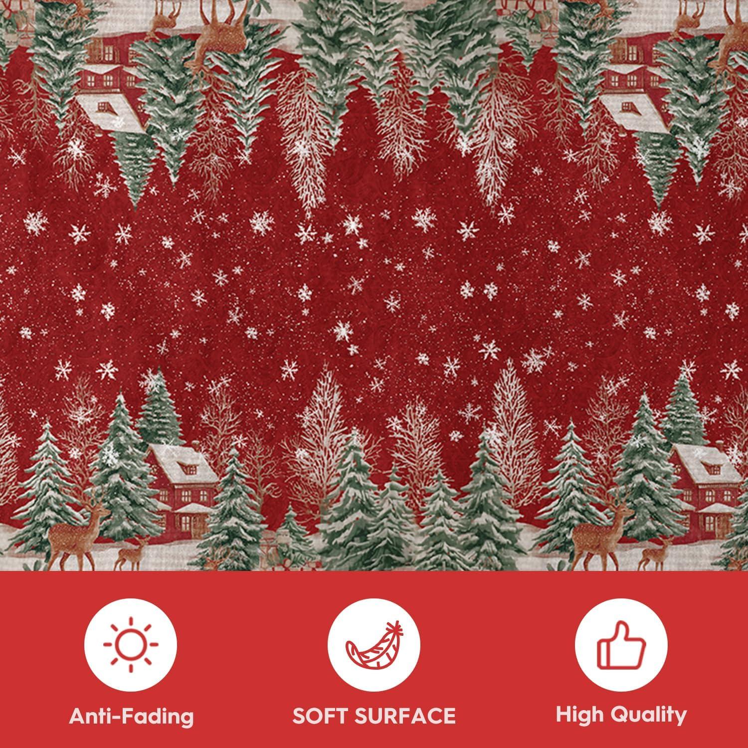 image:imageArtoid Mode Red Pine Tree Deer Christmas Door Mat Winter Home Decor LowProfile NonSlip Washable Throw Rug for Kitchen Entryway Front Door Bedroom Bathroom 2x3 FeetRed