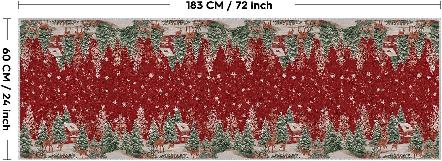 image:imageArtoid Mode Red Pine Tree Deer Christmas Door Mat Winter Home Decor LowProfile NonSlip Washable Throw Rug for Kitchen Entryway Front Door Bedroom Bathroom 2x3 FeetRed