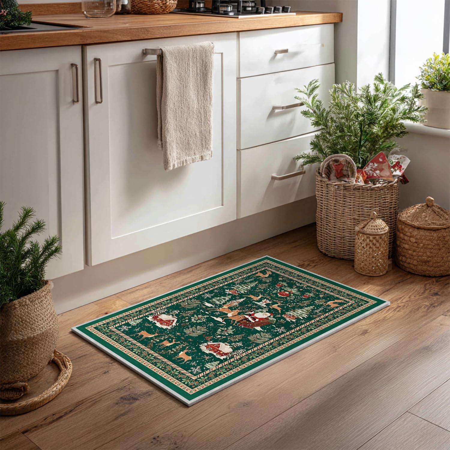 image:imageArtoid Mode Red Santa Claus Deer Christmas Area Rug Winter Home Decor LowProfile NonSlip Washable Large Rug for Living Room Bedroom Farmhouse Dining Room Kids Playroom 3x5 FeetGreen