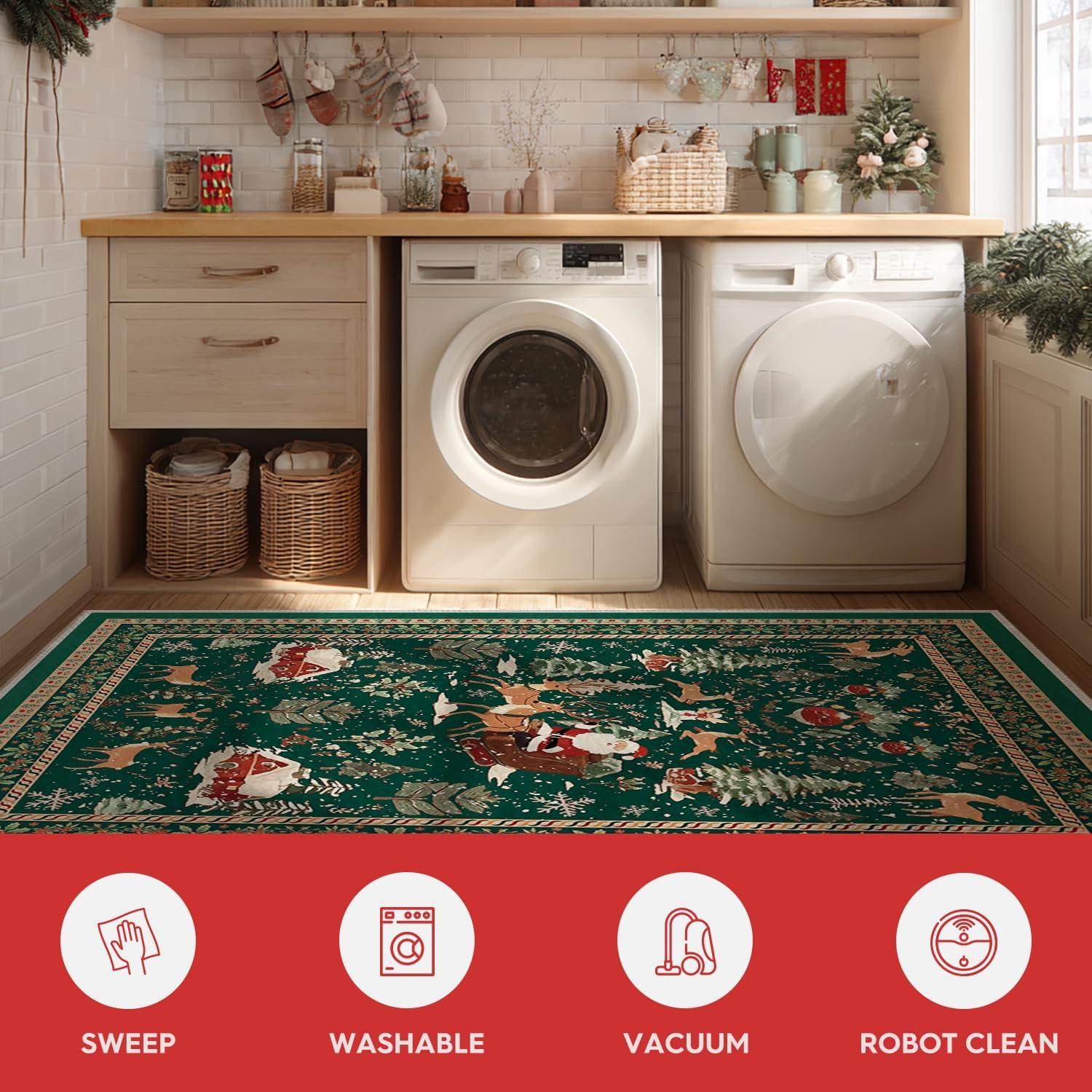 image:imageArtoid Mode Red Santa Claus Deer Christmas Area Rug Winter Home Decor LowProfile NonSlip Washable Large Rug for Living Room Bedroom Farmhouse Dining Room Kids Playroom 3x5 FeetGreen