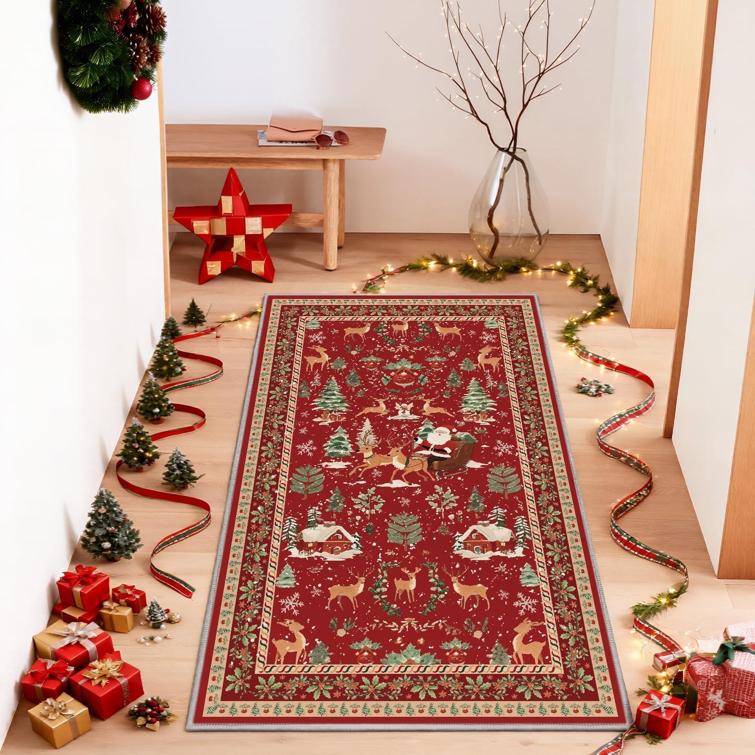 image:imageArtoid Mode Red Santa Claus Deer Christmas Area Rug Winter Home Decor LowProfile NonSlip Washable Large Rug for Living Room Bedroom Farmhouse Dining Room Kids Playroom 3x5 FeetRed