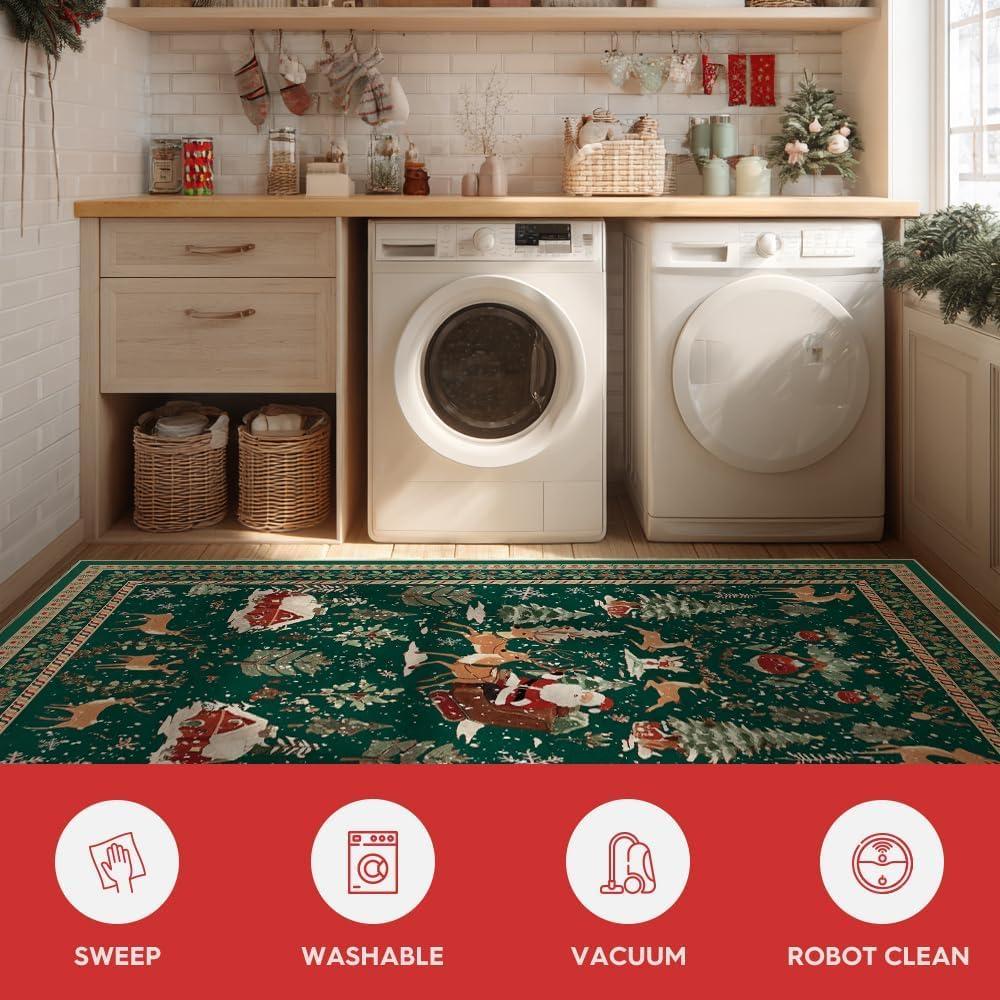 image:imageArtoid Mode Red Santa Claus Deer Christmas Area Rug Winter Home Decor LowProfile NonSlip Washable Large Rug for Living Room Bedroom Farmhouse Dining Room Kids Playroom 3x5 FeetGreen