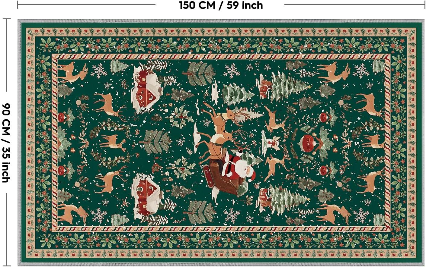 image:imageArtoid Mode Red Santa Claus Deer Christmas Area Rug Winter Home Decor LowProfile NonSlip Washable Large Rug for Living Room Bedroom Farmhouse Dining Room Kids Playroom 3x5 FeetGreen