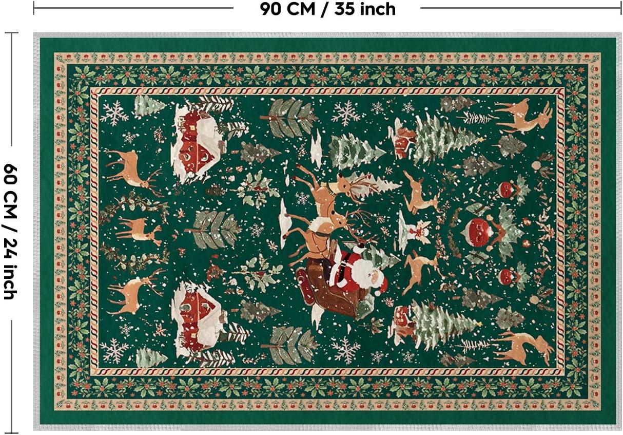 image:imageArtoid Mode Red Santa Claus Deer Christmas Area Rug Winter Home Decor LowProfile NonSlip Washable Large Rug for Living Room Bedroom Farmhouse Dining Room Kids Playroom 3x5 FeetGreen