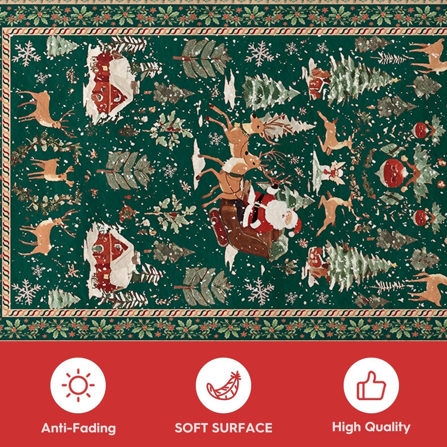 image:imageArtoid Mode Red Santa Claus Deer Christmas Area Rug Winter Home Decor LowProfile NonSlip Washable Large Rug for Living Room Bedroom Farmhouse Dining Room Kids Playroom 3x5 FeetGreen