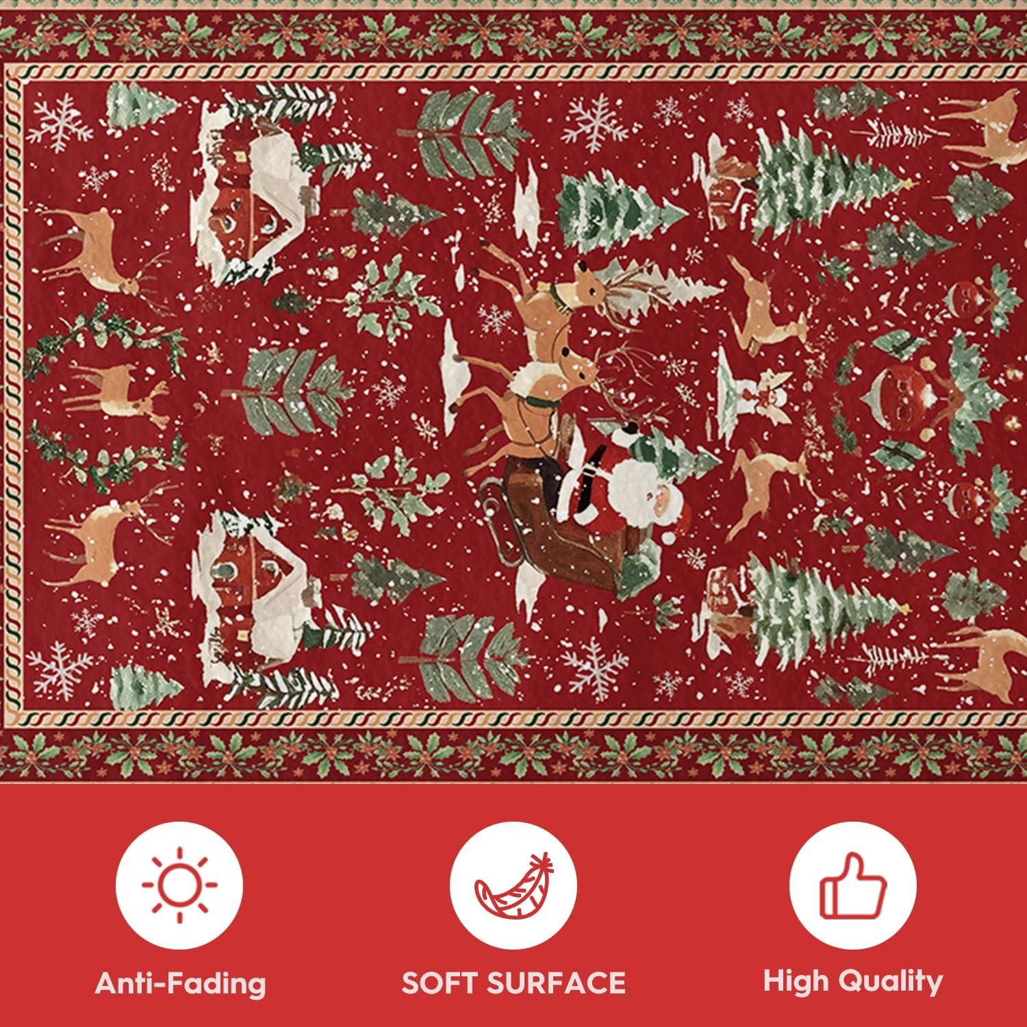 image:imageArtoid Mode Red Santa Claus Deer Christmas Area Rug Winter Home Decor LowProfile NonSlip Washable Large Rug for Living Room Bedroom Farmhouse Dining Room Kids Playroom 3x5 FeetRed