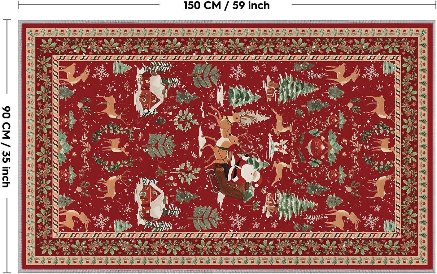 image:imageArtoid Mode Red Santa Claus Deer Christmas Area Rug Winter Home Decor LowProfile NonSlip Washable Large Rug for Living Room Bedroom Farmhouse Dining Room Kids Playroom 3x5 FeetRed