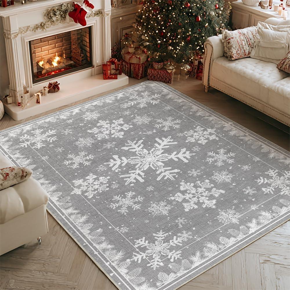 image:imageArtoid Mode Red Snowflake Pinecone Winter Area Rug Christmas Home Decor LowProfile NonSlip Washable Large Rug for Living Room Bedroom Farmhouse Dining Room Kids Playroom 5x7 FeetGrey