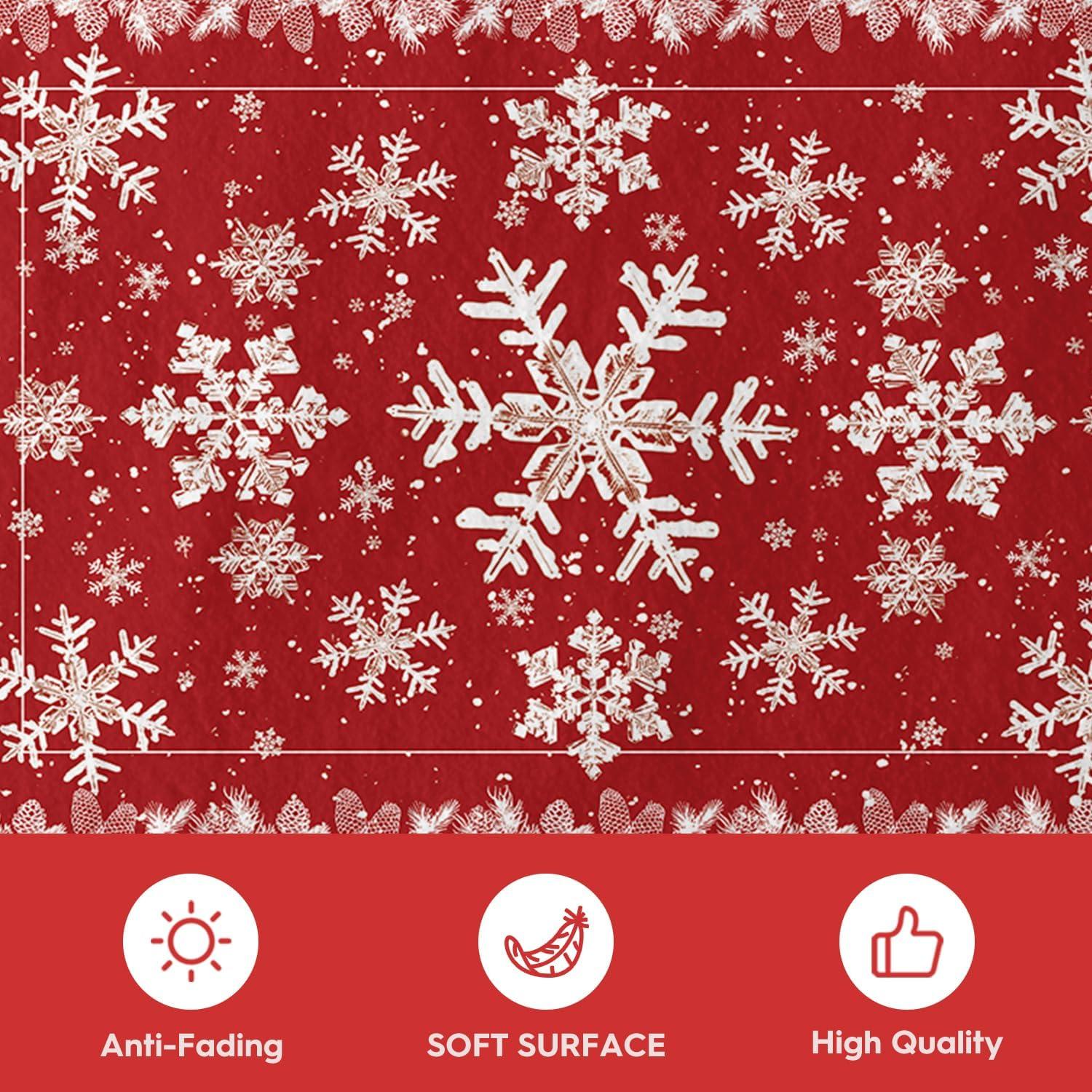 image:imageArtoid Mode Red Snowflake Pinecone Winter Area Rug Christmas Home Decor LowProfile NonSlip Washable Large Rug for Living Room Bedroom Farmhouse Dining Room Kids Playroom 5x7 FeetRed