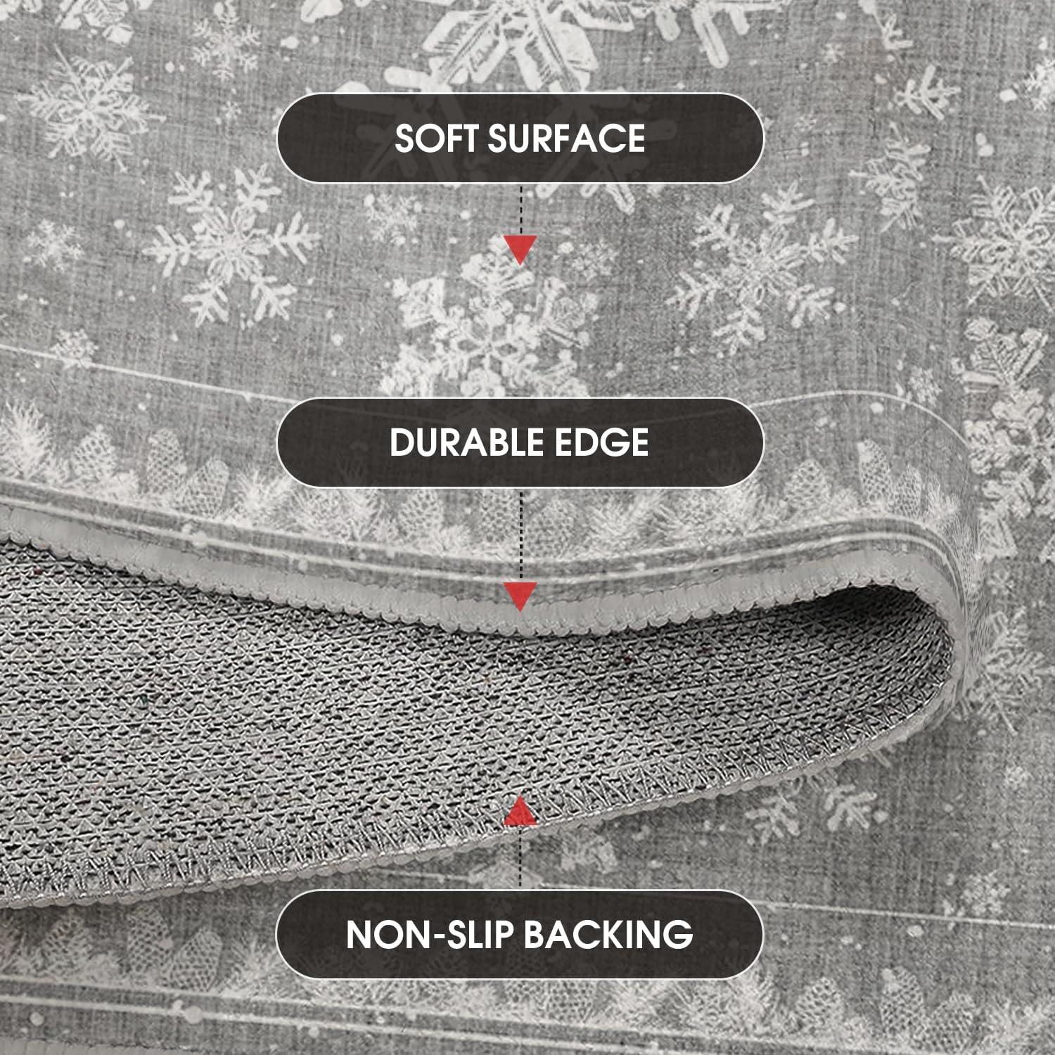 image:imageArtoid Mode Red Snowflake Pinecone Winter Area Rug Christmas Home Decor LowProfile NonSlip Washable Large Rug for Living Room Bedroom Farmhouse Dining Room Kids Playroom 5x7 FeetGrey