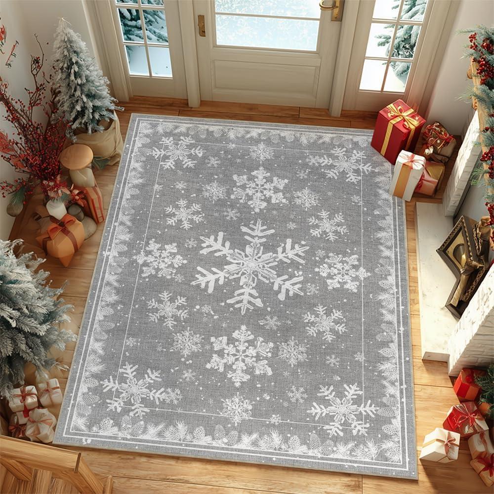 image:imageArtoid Mode Red Snowflake Pinecone Winter Area Rug Christmas Home Decor LowProfile NonSlip Washable Large Rug for Living Room Bedroom Farmhouse Dining Room Kids Playroom 5x7 FeetGrey