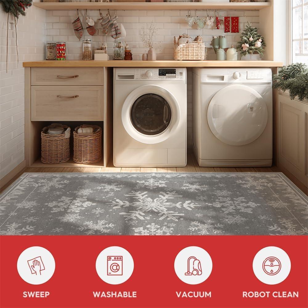 image:imageArtoid Mode Red Snowflake Pinecone Winter Area Rug Christmas Home Decor LowProfile NonSlip Washable Large Rug for Living Room Bedroom Farmhouse Dining Room Kids Playroom 5x7 FeetGrey