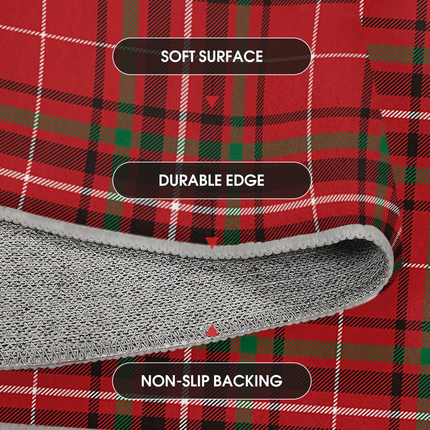 image:imageArtoid Mode Red Stripe Plaid Christmas Door Mat Winter Home Decor LowProfile NonSlip Washable Throw Rug for Kitchen Entryway Front Door Bedroom Bathroom 2x3 FeetRed