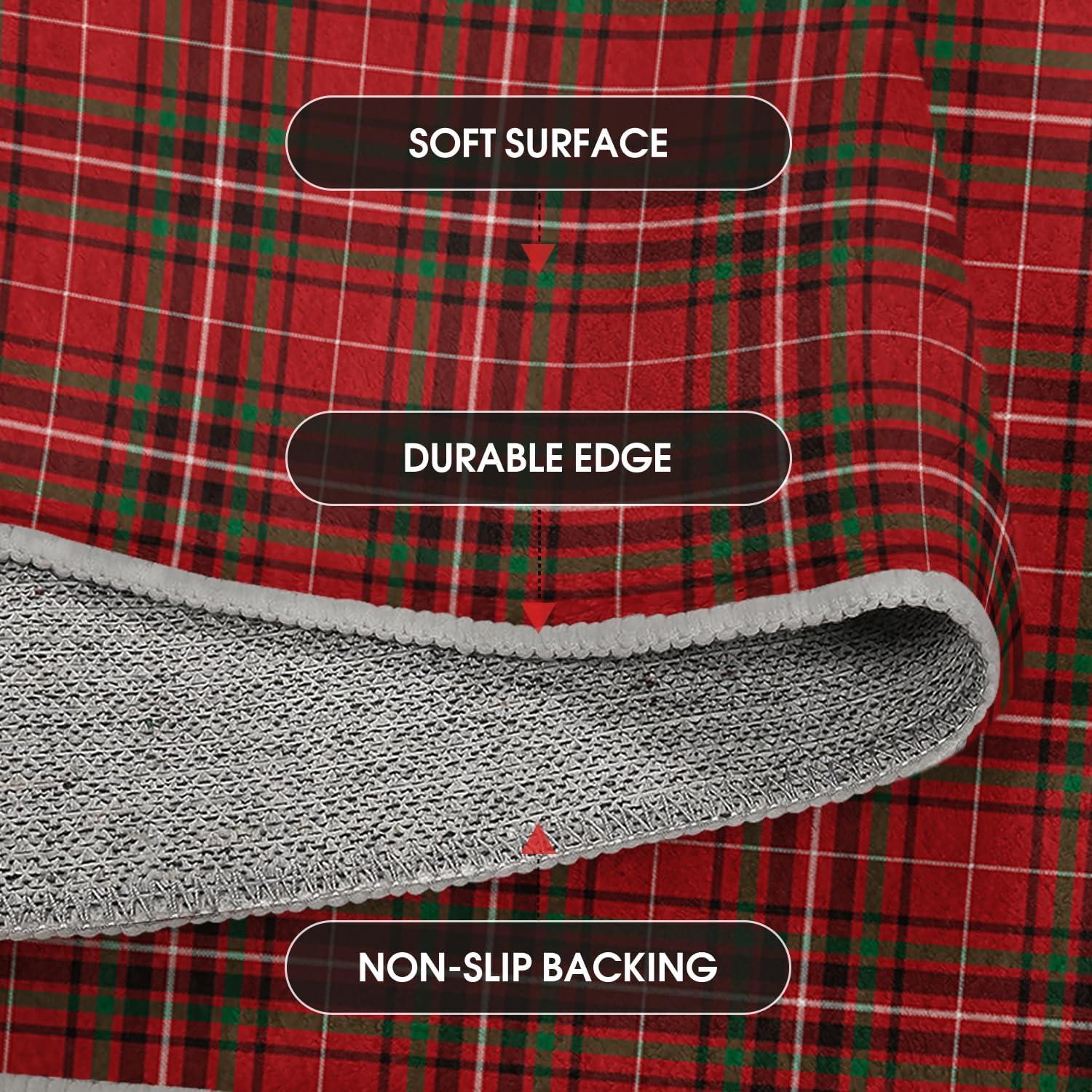 image:imageArtoid Mode Red Stripe Plaid Christmas Door Mat Winter Home Decor LowProfile NonSlip Washable Throw Rug for Kitchen Entryway Front Door Bedroom Bathroom 2x3 FeetRed