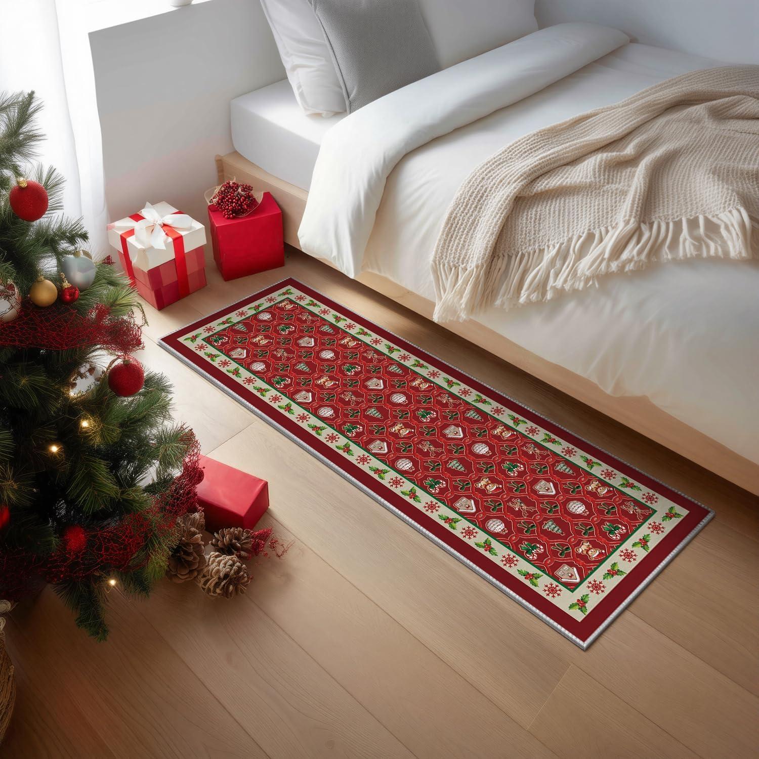image:imageArtoid Mode Red Xmas Ball Bear Christmas Area Rug Winter Home Decor LowProfile NonSlip Washable Large Rug for Living Room Bedroom Farmhouse Dining Room Kids Playroom 5x7 FeetRed